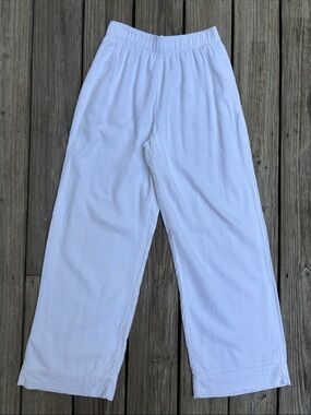 ABERCROMBIE & FITCH | White Wide-leg Linen Blend Coastal Pull-on Pants | Size S